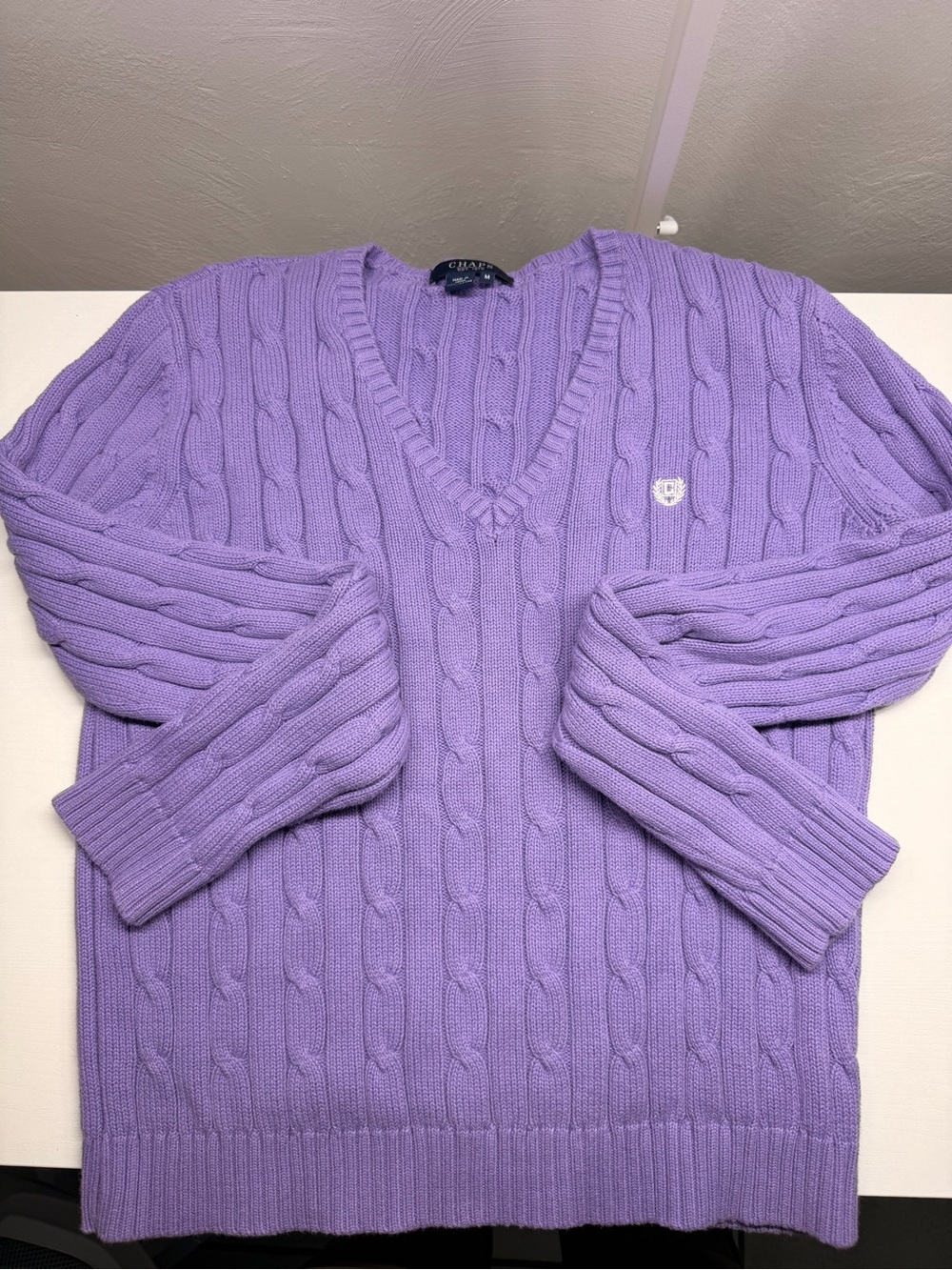 Chaps women’s Cable Knit V-Neck Sweater in Lavender